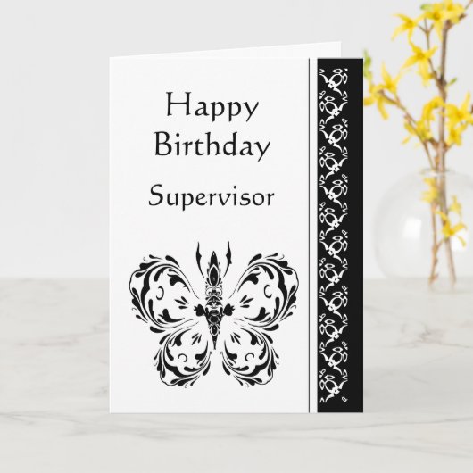 Carte Papillon blanc noir classique d'anniversaire de (Fleur jaune)