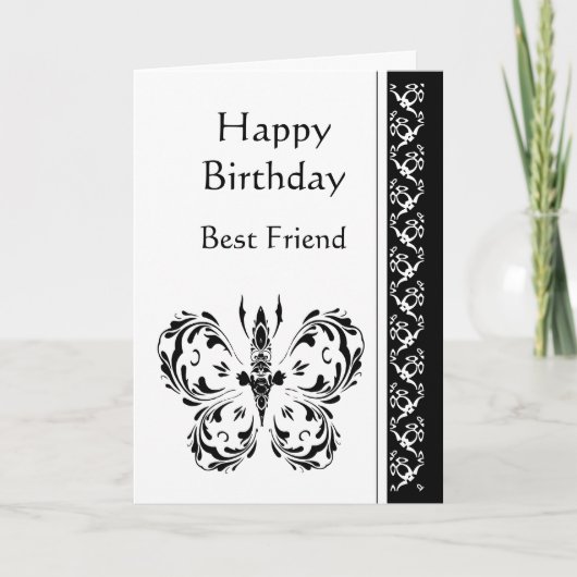 Carte Papillon blanc noir classique d'anniversaire de (Devant)