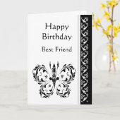 Carte Papillon blanc noir classique d'anniversaire de (Fleur jaune)