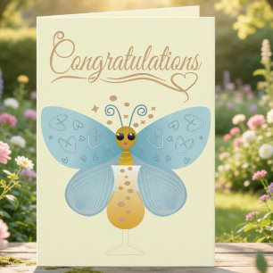 Carte Papillon Bleu Dans Une Flûte De Champagne Félicita