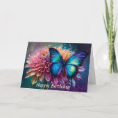 Carte Papillon bleu et Dahlia (Devant)