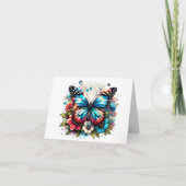 Carte Papillon bleu et fleurs | Merci (Devant)