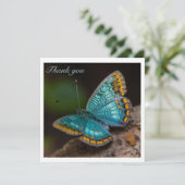 Carte papillon bleu étalant ses ailes personnalisable (Debout devant)