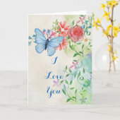 Carte Papillon bleu floral (Fleur jaune)