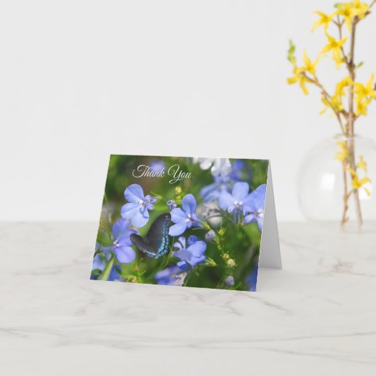 Carte Papillon bleu sur une Fleur bleue (Fleur jaune)
