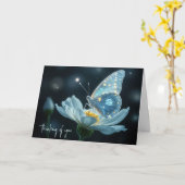 Carte Papillon bleu sur une fleur de lune penser de vous (Fleur jaune)