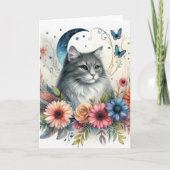 Carte Papillon Chat Gris Floral  (Devant)
