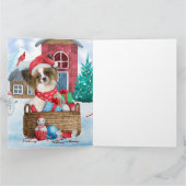 Carte Papillon Chien Dans Maison de Noël enneigée (Intérieur)
