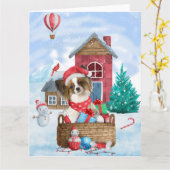 Carte Papillon Chien Dans Maison de Noël enneigée (Fleur jaune)