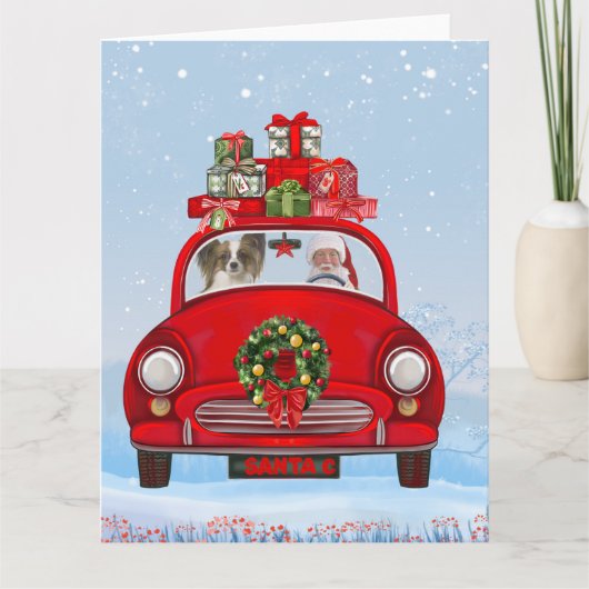 Carte Papillon Chien En Voiture Avec Le Père Noël (Devant)
