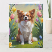 Carte Papillon Chien Peinture Fleurs de Printemps (Devant)