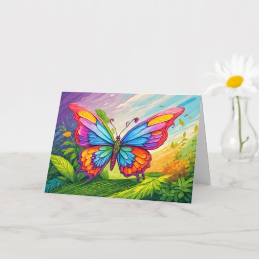 Carte Papillon coloré mignon Joyeux anniversaire (Petite plante)