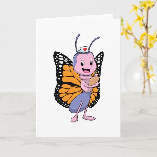 Carte Papillon comme infirmière (Fleur jaune)