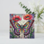 Carte Papillon & Coquelicot Vitrail Insecte Art Bug (Debout devant)