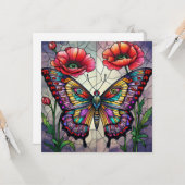 Carte Papillon & Coquelicot Vitrail Insecte Art Bug (Devant/Arrière en situation)