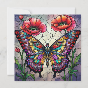 Carte Papillon & Coquelicot Vitrail Insecte Art Bug