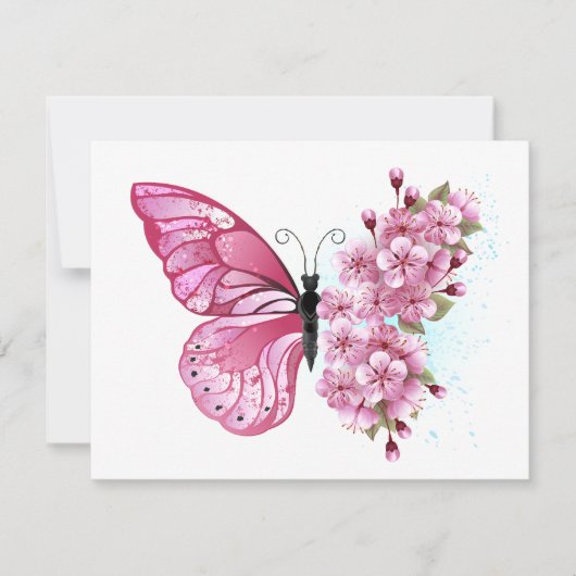 Carte Papillon de fleurs avec Sakura rose (Devant)