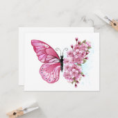Carte Papillon de fleurs avec Sakura rose (Devant/Arrière en situation)