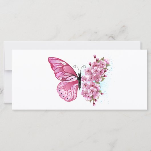 Carte Papillon de fleurs avec Sakura rose (Devant)