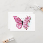 Carte Papillon de fleurs avec Sakura rose (Devant/Arrière en situation)