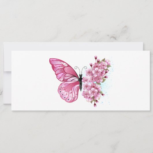 Carte Papillon de fleurs avec Sakura rose (Devant)