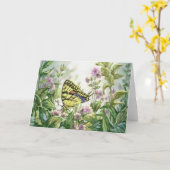 Carte Papillon de machaon sur la peinture de myosotis (Fleur jaune)