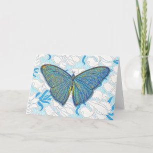 Carte Papillon de style vintage et Floral en Art Bleu