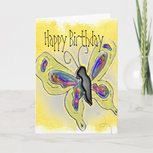 Carte Papillon Dimensional Yellow Birthday Card (Devant)