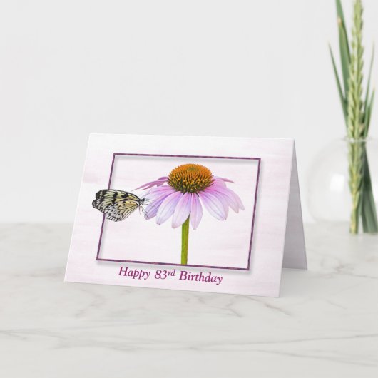 Carte Papillon du 83e anniversaire sur une Echinacée (Devant)