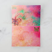 Carte PAPILLON EN  PAILLETTES D'OR ,Rose Vert sarcelle (Intérieur)