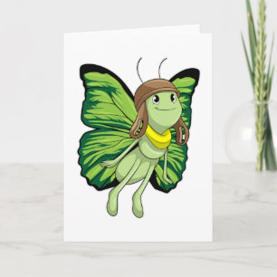 Carte Papillon en pilote avec chapeau de pilote