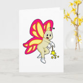 Carte Papillon en sorcier avec baguette magique (Fleur jaune)