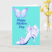 Carte Papillon et chaussure en bleu et sarcelle (Fleur jaune)