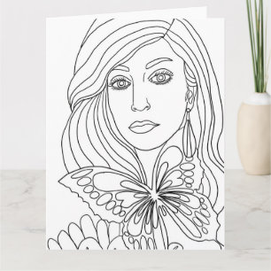 Carte Papillon Fille Femme face Coloration page