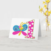 Carte Papillon-fille premier anniversaire (Fleur jaune)