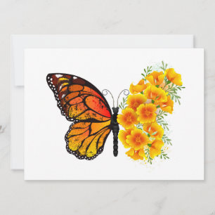 Carte Papillon fleur avec pavot de Californie jaune