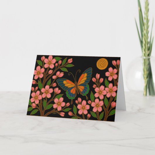 Carte Papillon Fleur de Cerisier Lune (Devant)