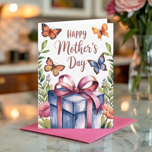 Carte Papillon floral aquarelle pour la fête des mères