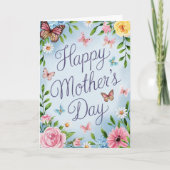 Carte Papillon floral rose aquarelle pour la fête des mè (Devant)