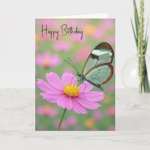 Carte Papillon Glasswing de naissance sur une fleur de c