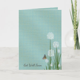 Carte Papillon Guéris Bientôt sur fleur en duvet