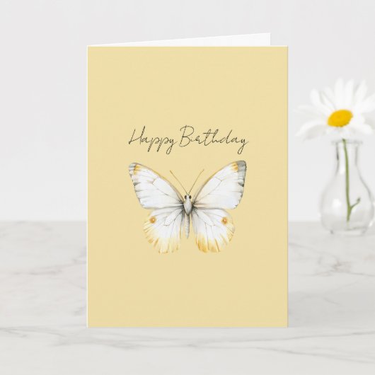 Carte Papillon Jaune Blanc Anniversaire (Petite plante)