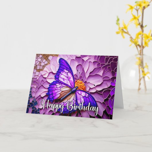 Carte Papillon lunaire Abstrait Joyeux anniversaire (Fleur jaune)