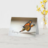 Carte Papillon Monarch de Condoléances sur un Crayon (Fleur jaune)