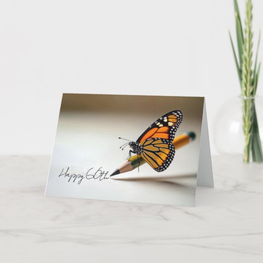 Carte Papillon Monarch pour 60 ans sur un crayon (Devant)