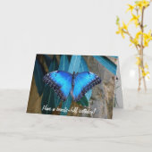 Carte Papillon Morpho commun bleu d'anniversaire (Fleur jaune)