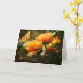 Carte Papillon orange et fleurs (Fleur jaune)