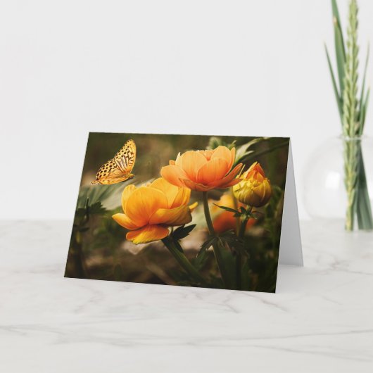 Carte Papillon orange et fleurs (Devant)
