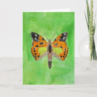 Carte Papillon orange peint sur la salutation verte