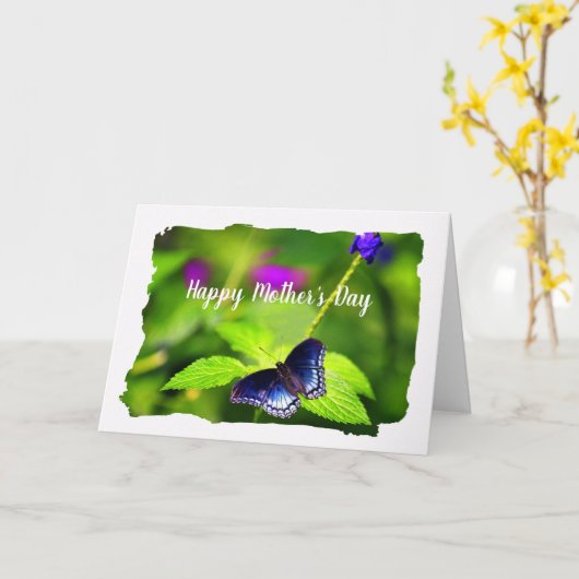 Carte Papillon Purple à taches rouges pour la fête des m (Fleur jaune)